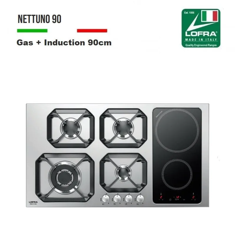 Lofra Nettuno 90 HLS9G2I Steel Low Profile Gas and Induction Hob 90cm