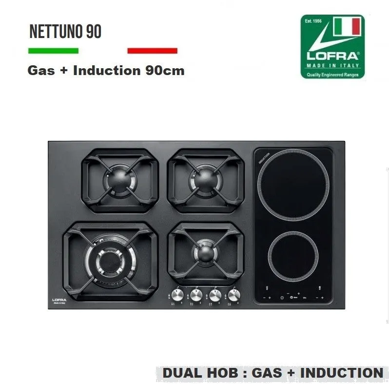 Lofra Nettuno 90 HLS9G2I Steel Low Profile Gas and Induction Hob 90cm