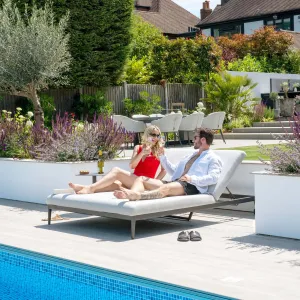 Luna Outdoor Fabric Double Sun Lounger in Oyster Grey