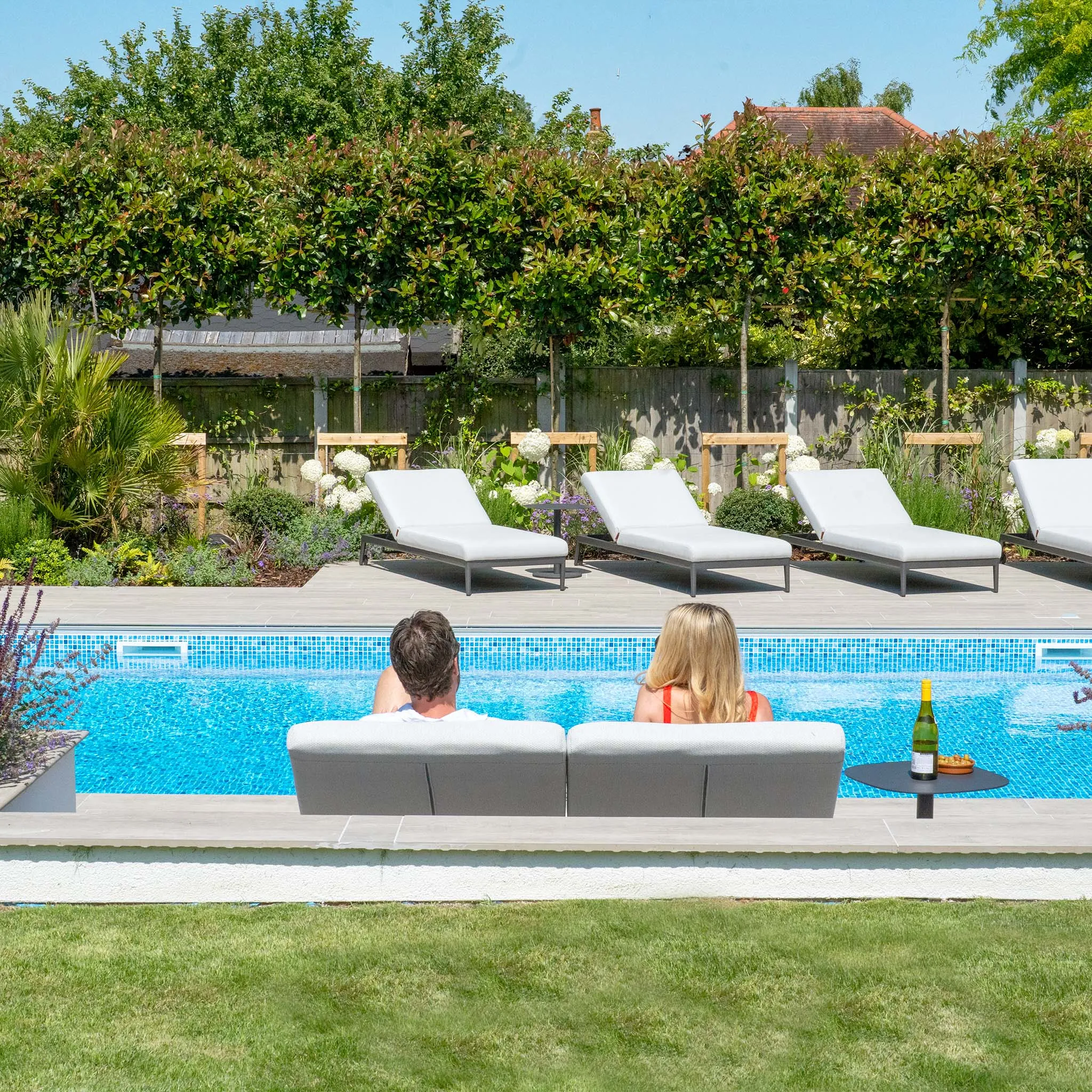 Luna Outdoor Fabric Double Sun Lounger in Oyster Grey