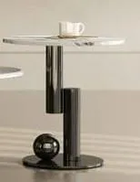 Luxurious Black Nickel Tone Ball Centre Table Set of 2 with Marble Top - Oval Design