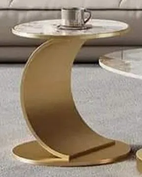 Luxurious Oval Centre Table with Side Table - Golden & White Marble Top