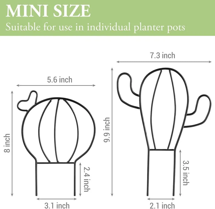 Matte Black Metal Wire Trellis in Cactus Shape Silhouette for Stem Support in Potted Plants and Planter Boxes
