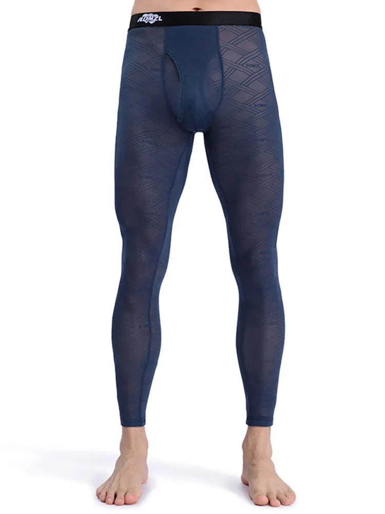Men's Sexy Transparent Ice Silk Jacquard Seamless Tights Warm Pants