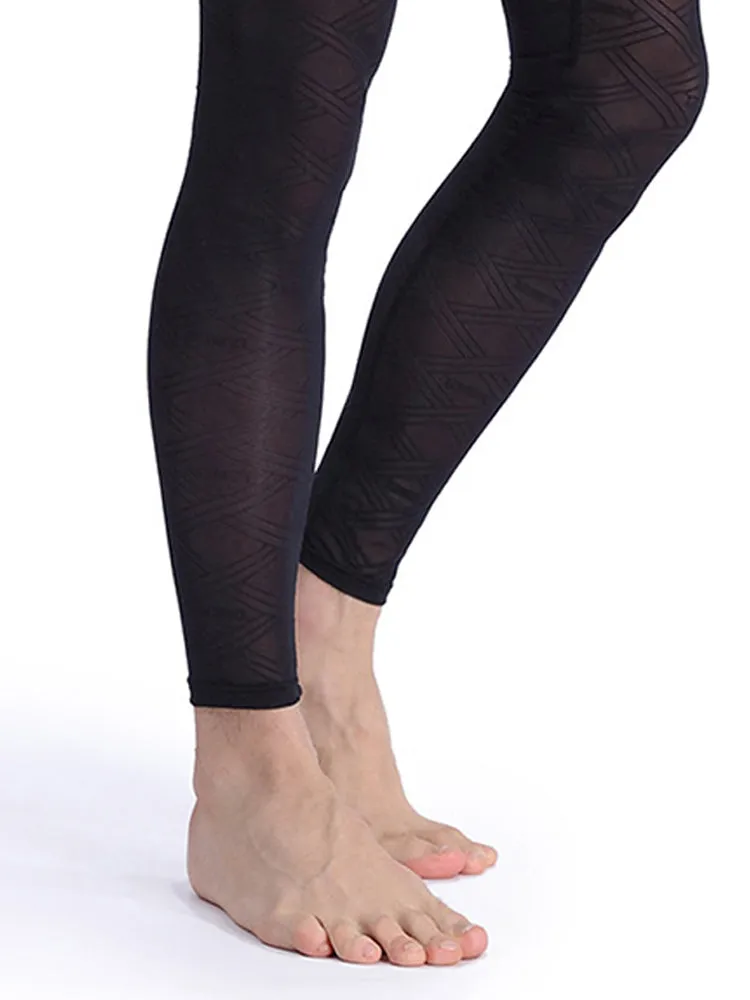 Men's Sexy Transparent Ice Silk Jacquard Seamless Tights Warm Pants
