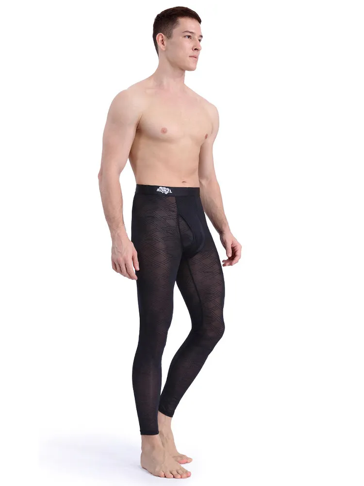 Men's Sexy Transparent Ice Silk Jacquard Seamless Tights Warm Pants