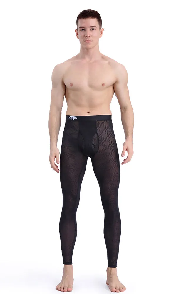 Men's Sexy Transparent Ice Silk Jacquard Seamless Tights Warm Pants