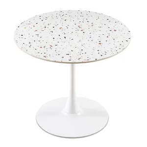 Mid-Century Stone Round Dining Table For Dining Room, Living Room, Cafe, Easy Clean - White