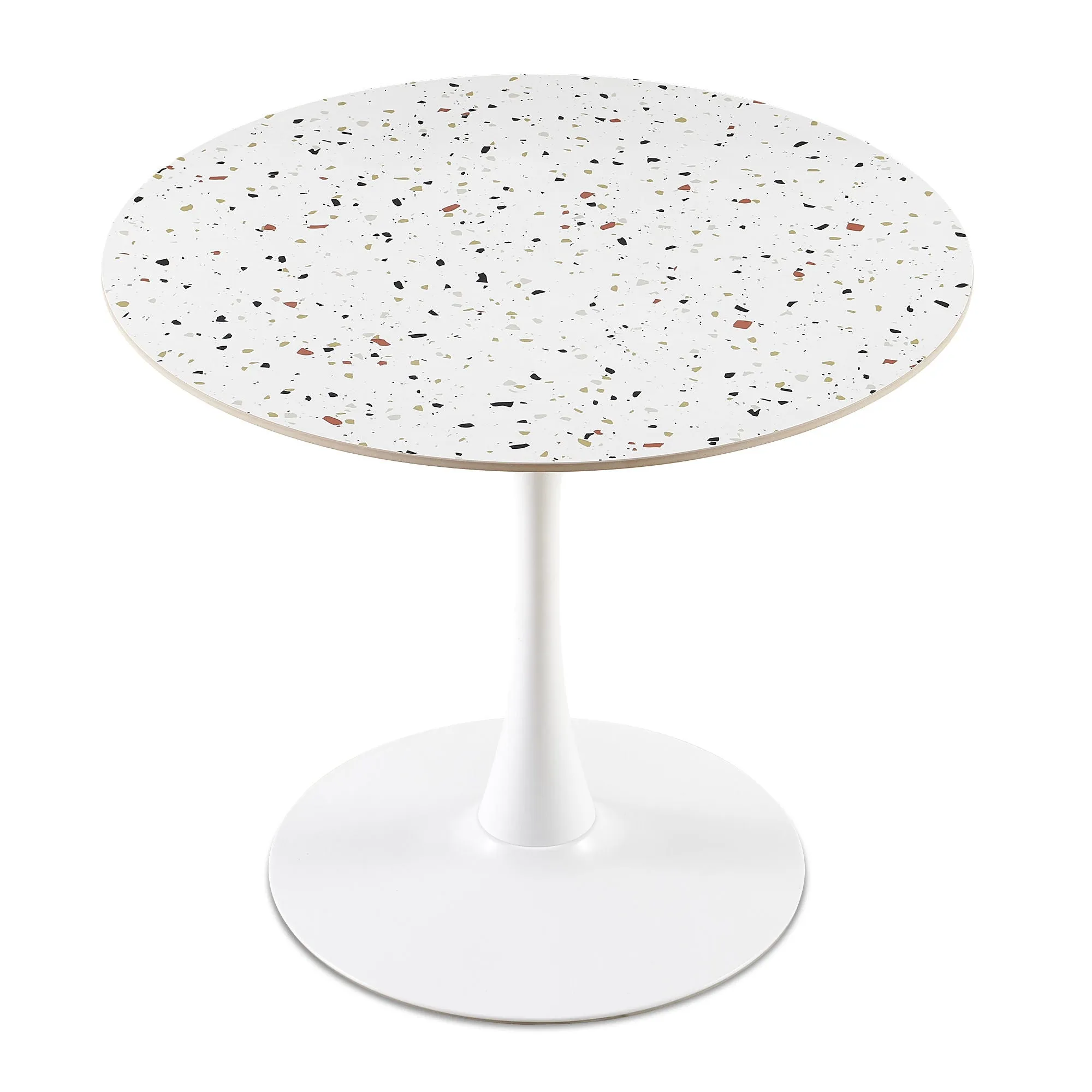 Mid-Century Stone Round Dining Table For Dining Room, Living Room, Cafe, Easy Clean - White