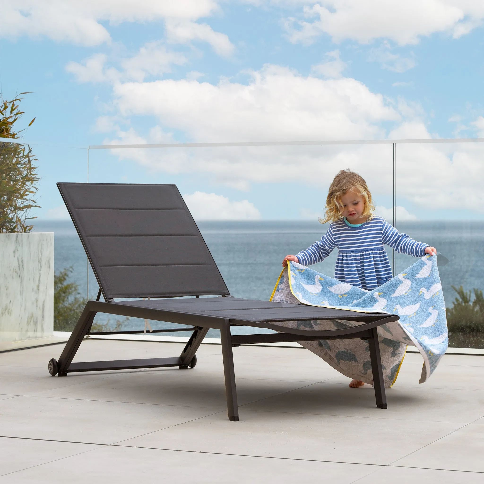 Monaco Padded Sunlounger in Charcoal