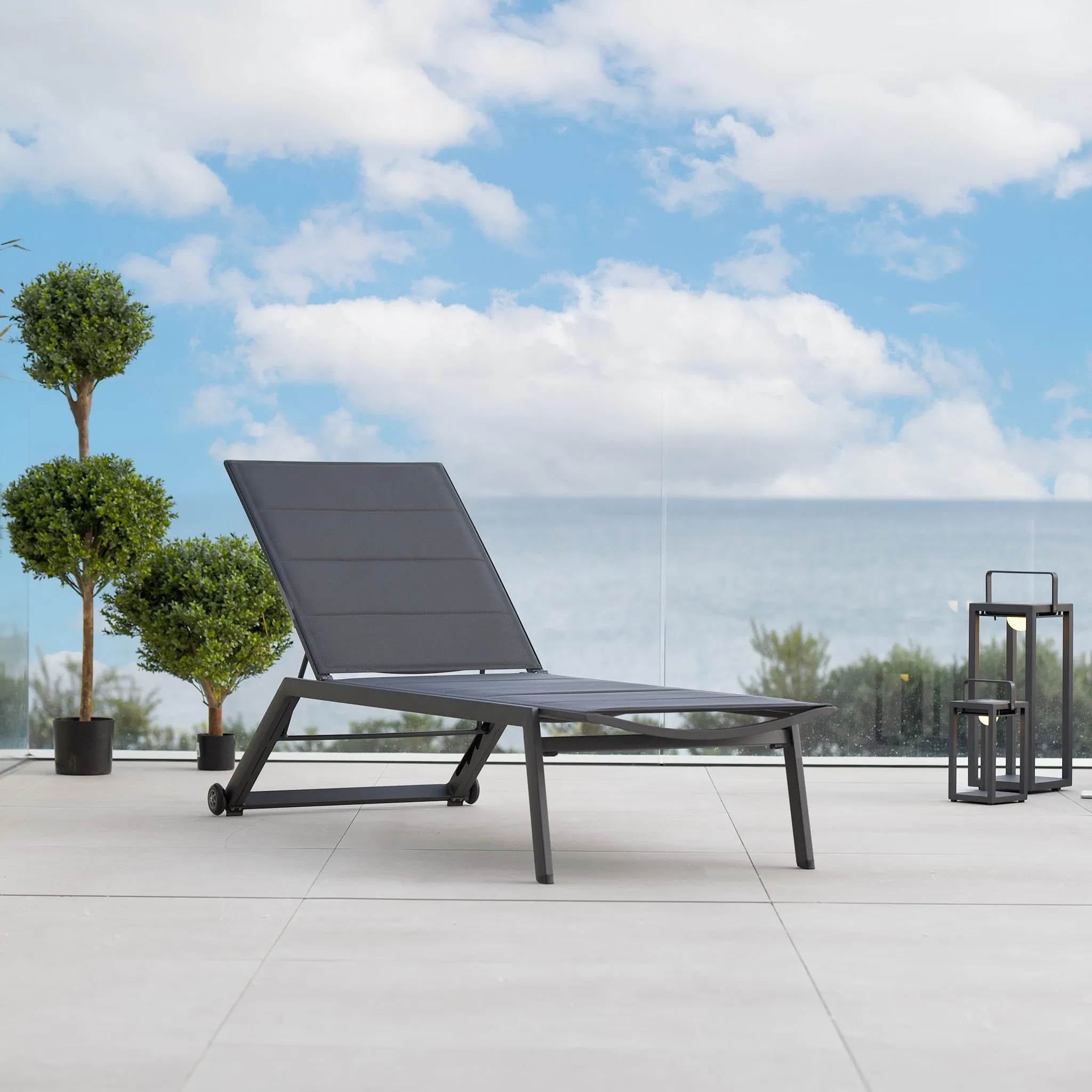 Monaco Padded Sunlounger in Charcoal