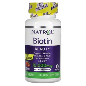 Natrol, Biotin, Fast Dissolve, Maximum Strength, Strawberry, 10,000 mcg, 60 Tablets EXP May 2026