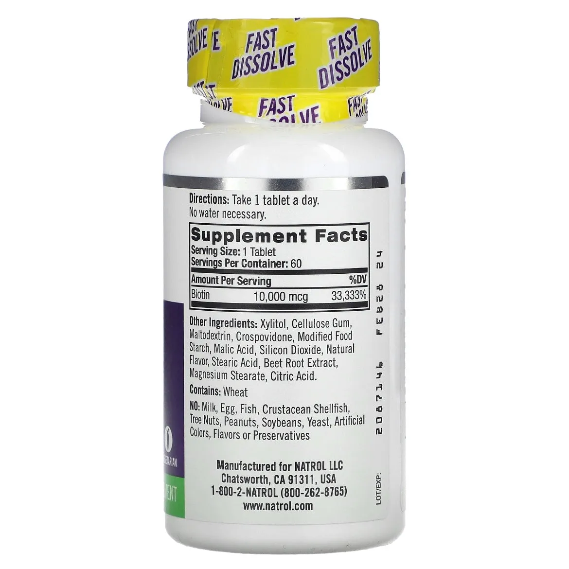 Natrol, Biotin, Fast Dissolve, Maximum Strength, Strawberry, 10,000 mcg, 60 Tablets EXP May 2026
