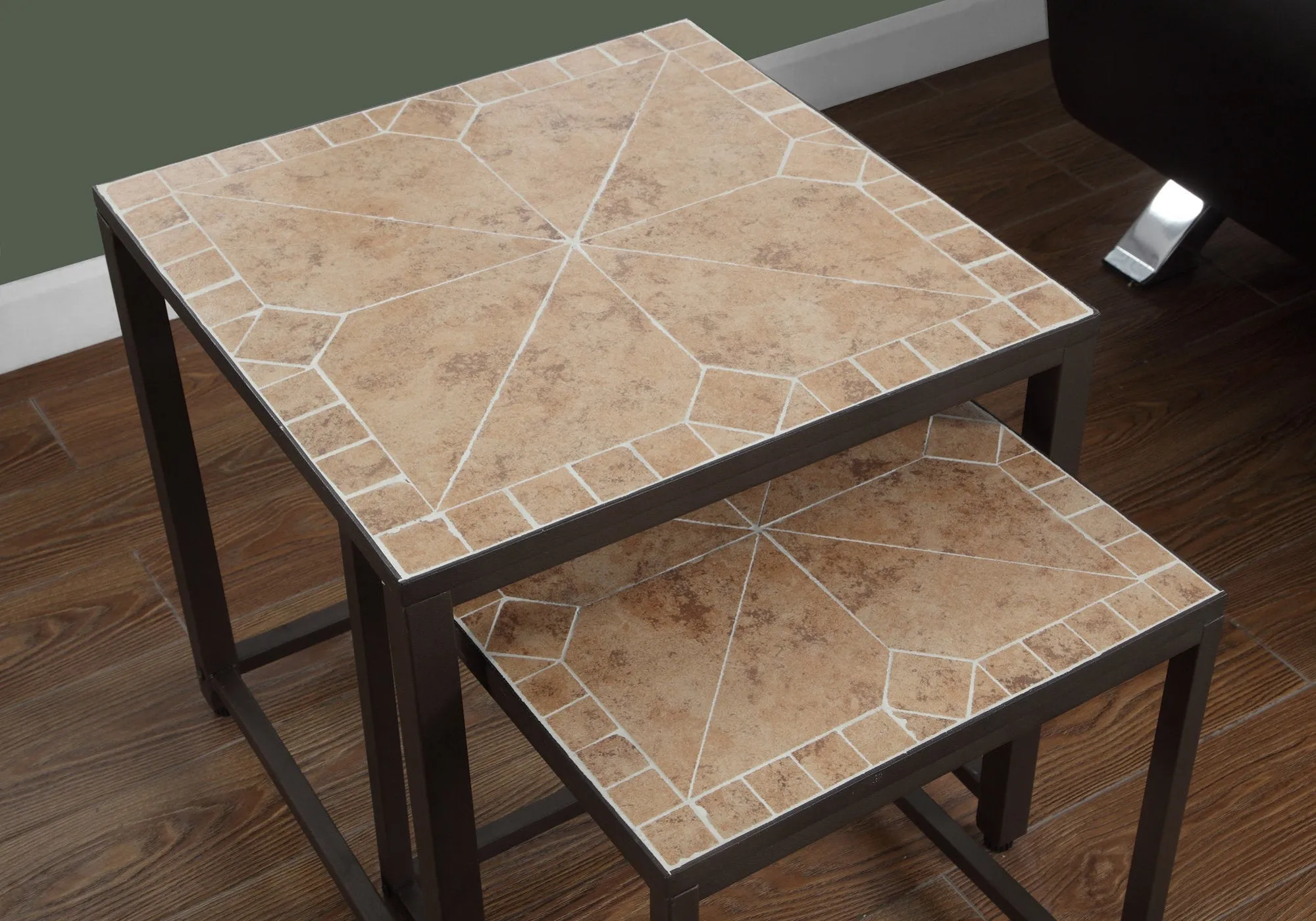 Nesting Table - 2Pcs Set / Terracotta Tile Top / Brown
