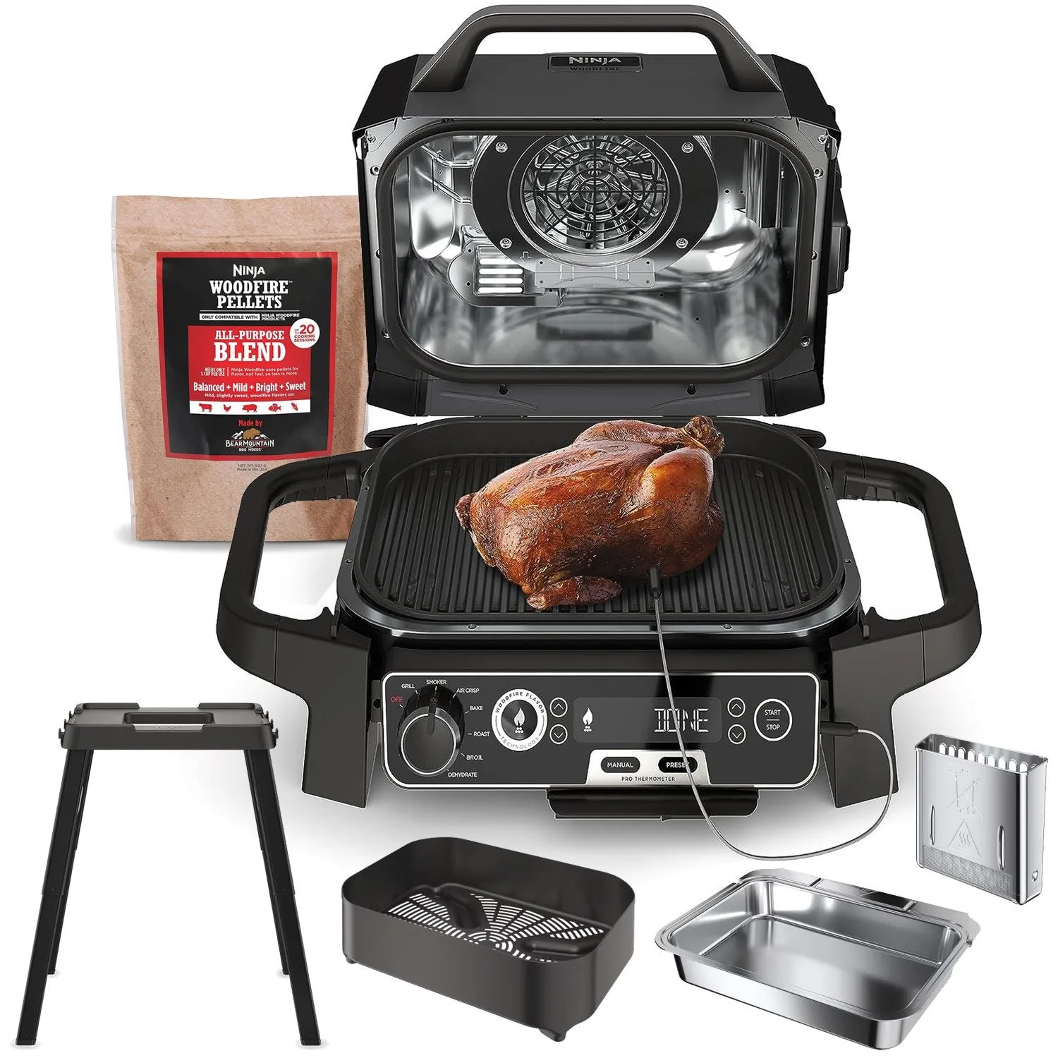 Ninja Woodfire Pro Outdoor Grill and Smoker (Factory Refurbished) Bundle w/ Stand (New