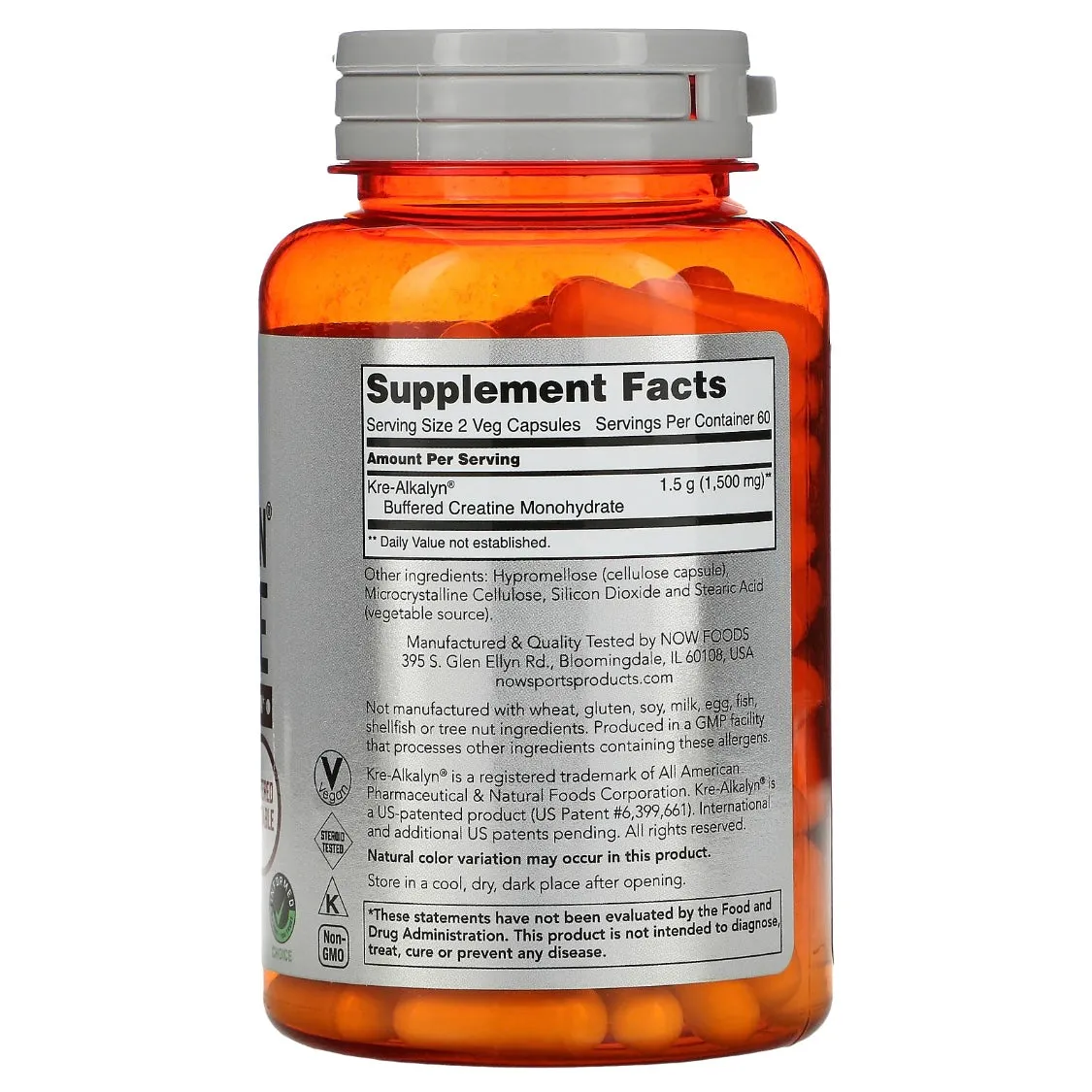 NOW Foods Sports Kre-Alkalyn Creatine 120 Capsules Exp Aug 2027
