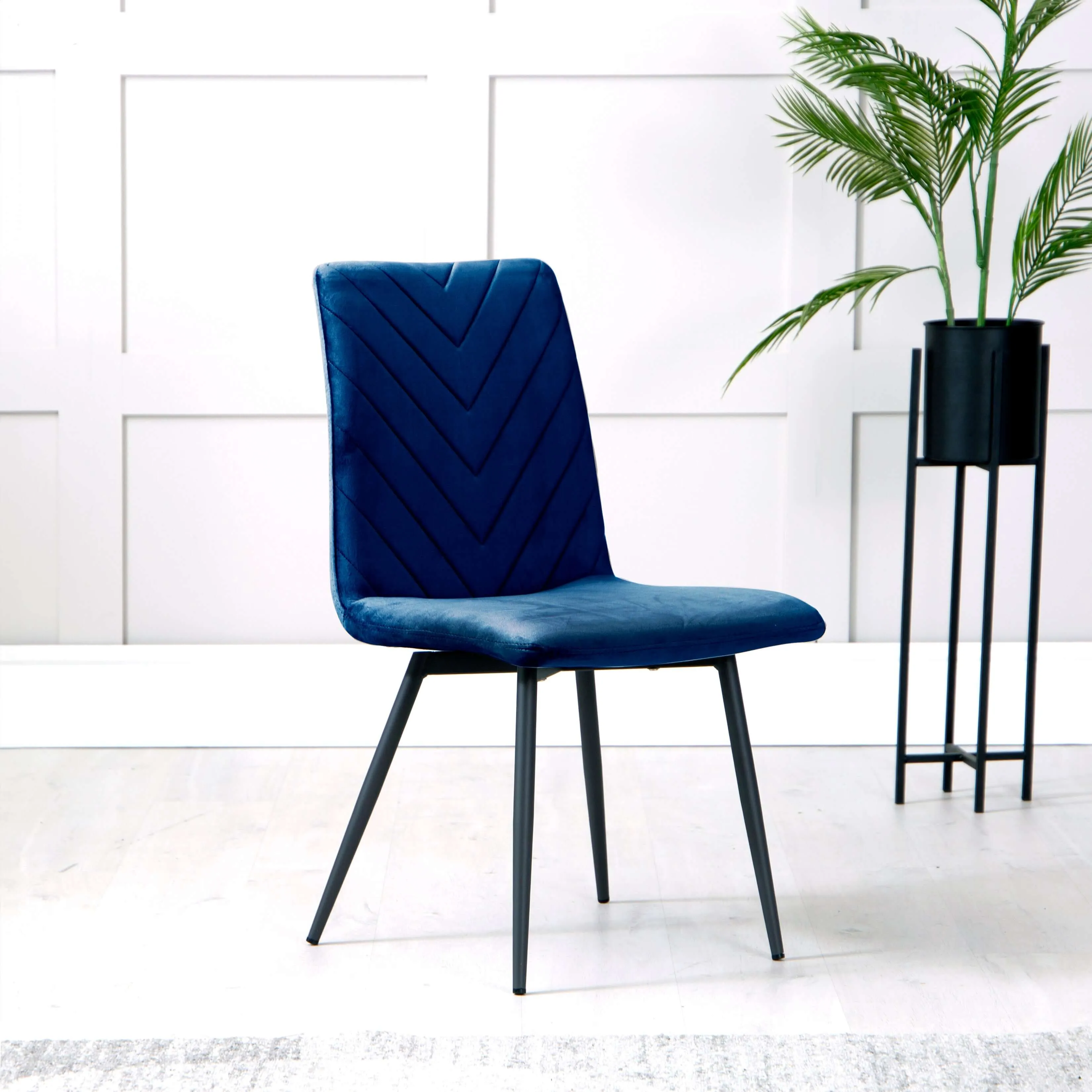 Oak Finish Dining Table 1.2m & 4 x Blue Velvet Chairs