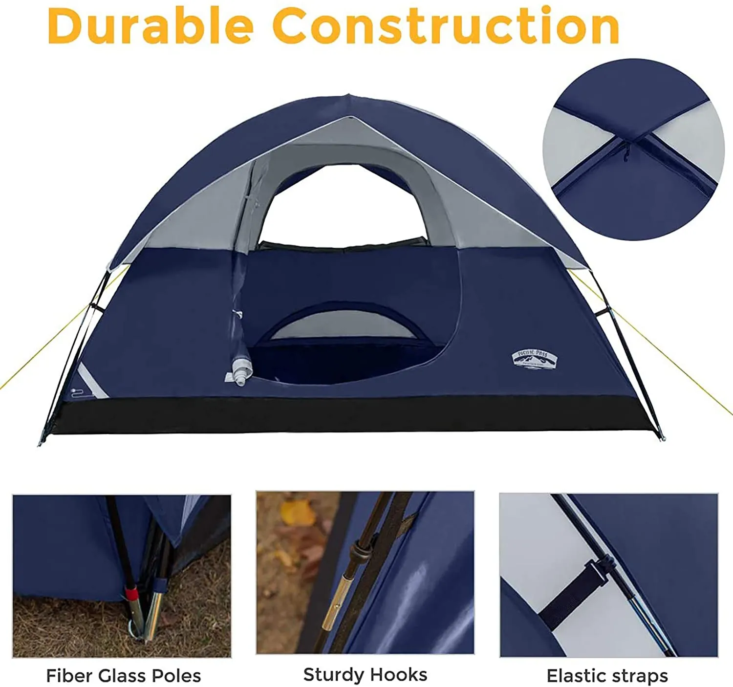 Pacific Pass Camping Tent 6 Person Family Dome Tent with Removable Rain Fly, Easy Setup for Camp Backpacking Hiking Outdoor , Navy Blue, 118.1X118.1X74.8 Inches