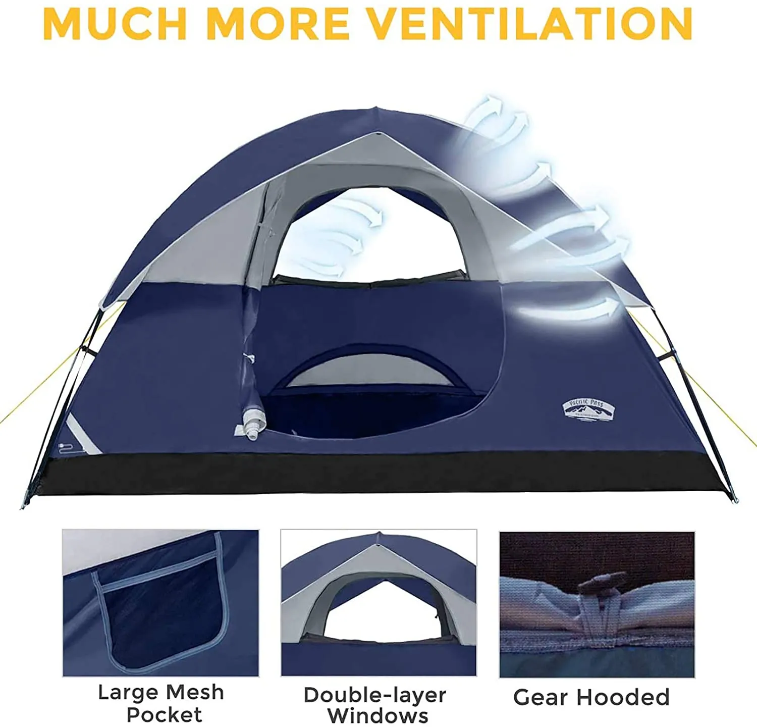 Pacific Pass Camping Tent 6 Person Family Dome Tent with Removable Rain Fly, Easy Setup for Camp Backpacking Hiking Outdoor , Navy Blue, 118.1X118.1X74.8 Inches