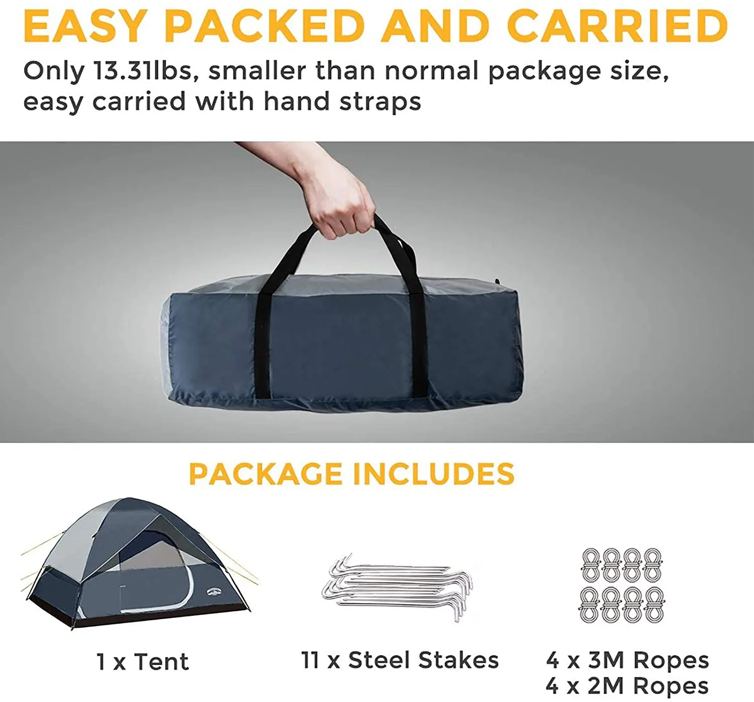 Pacific Pass Camping Tent 6 Person Family Dome Tent with Removable Rain Fly, Easy Setup for Camp Backpacking Hiking Outdoor , Navy Blue, 118.1X118.1X74.8 Inches