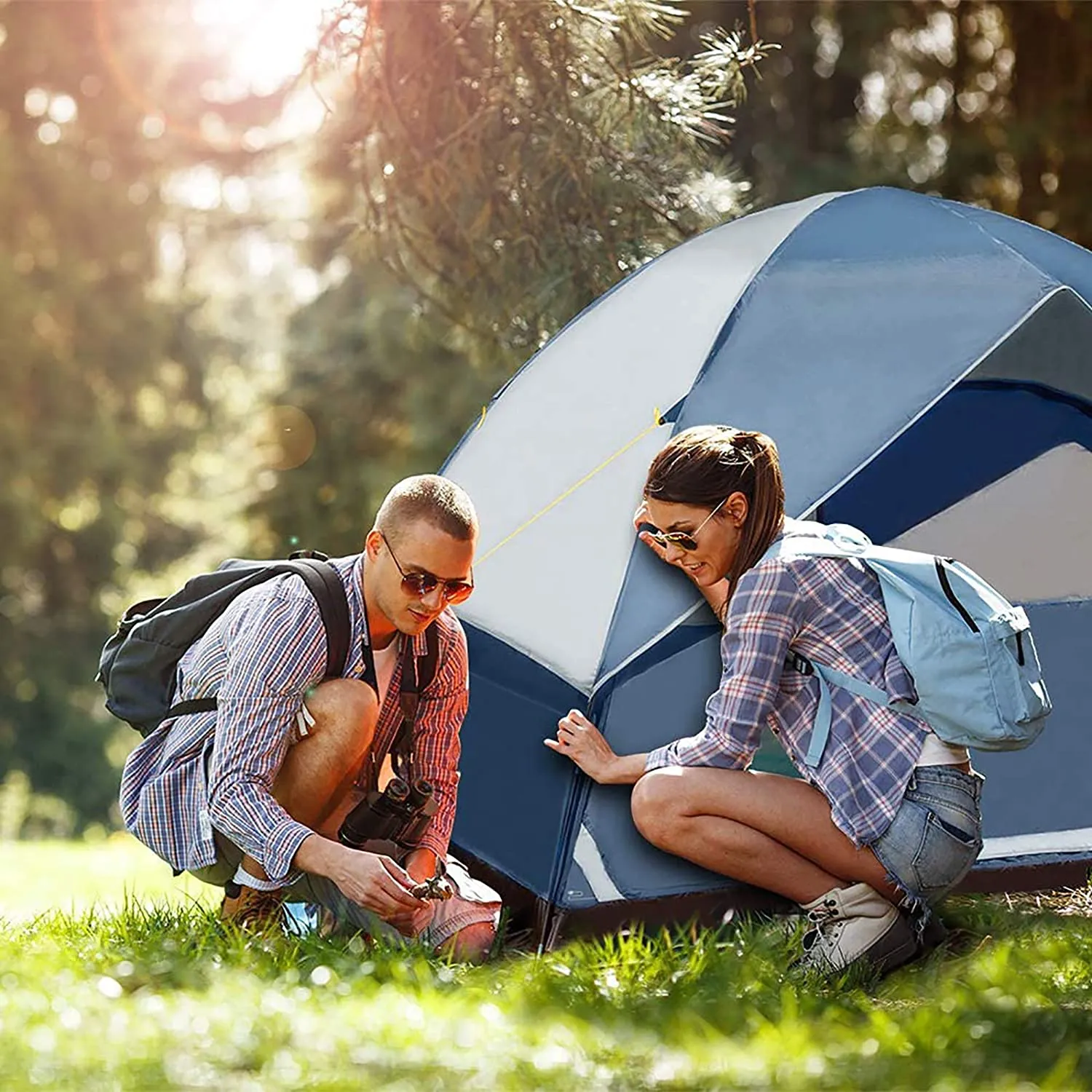 Pacific Pass Camping Tent 6 Person Family Dome Tent with Removable Rain Fly, Easy Setup for Camp Backpacking Hiking Outdoor , Navy Blue, 118.1X118.1X74.8 Inches
