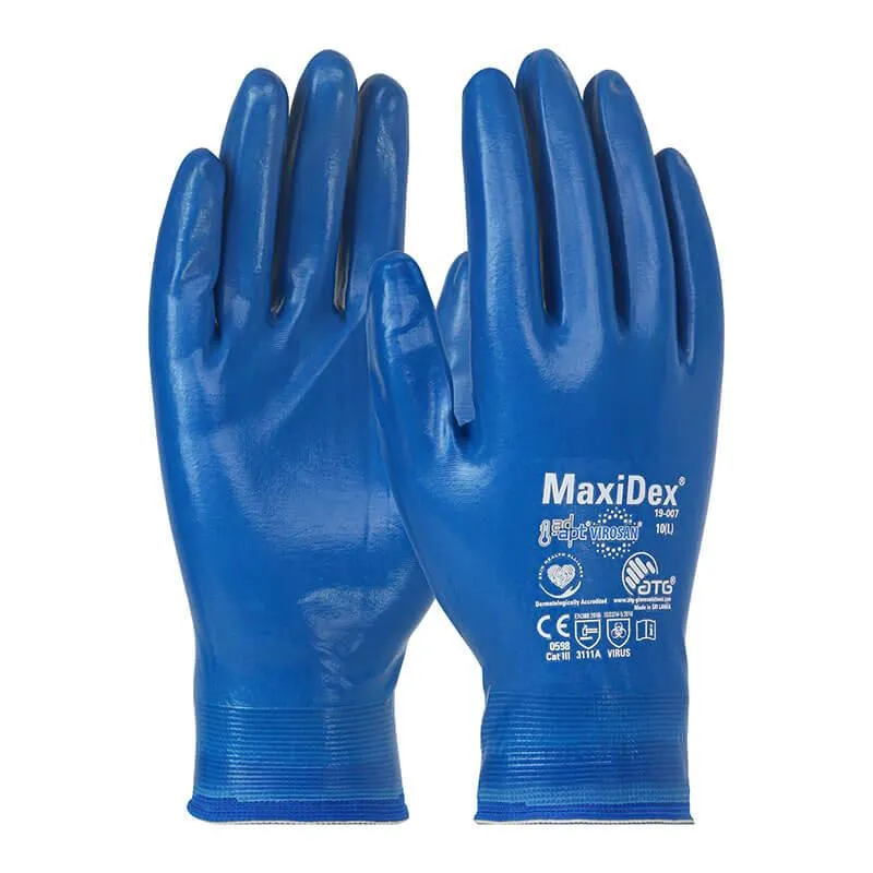PIP MaxiDex Nylon Glove w/Nitrile Coating & ViroSan Tech 19-007 (12 pairs)