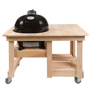 Primo Oval JR 200 Ceramic Kamado Grill with Countertop Cypress Grill Table