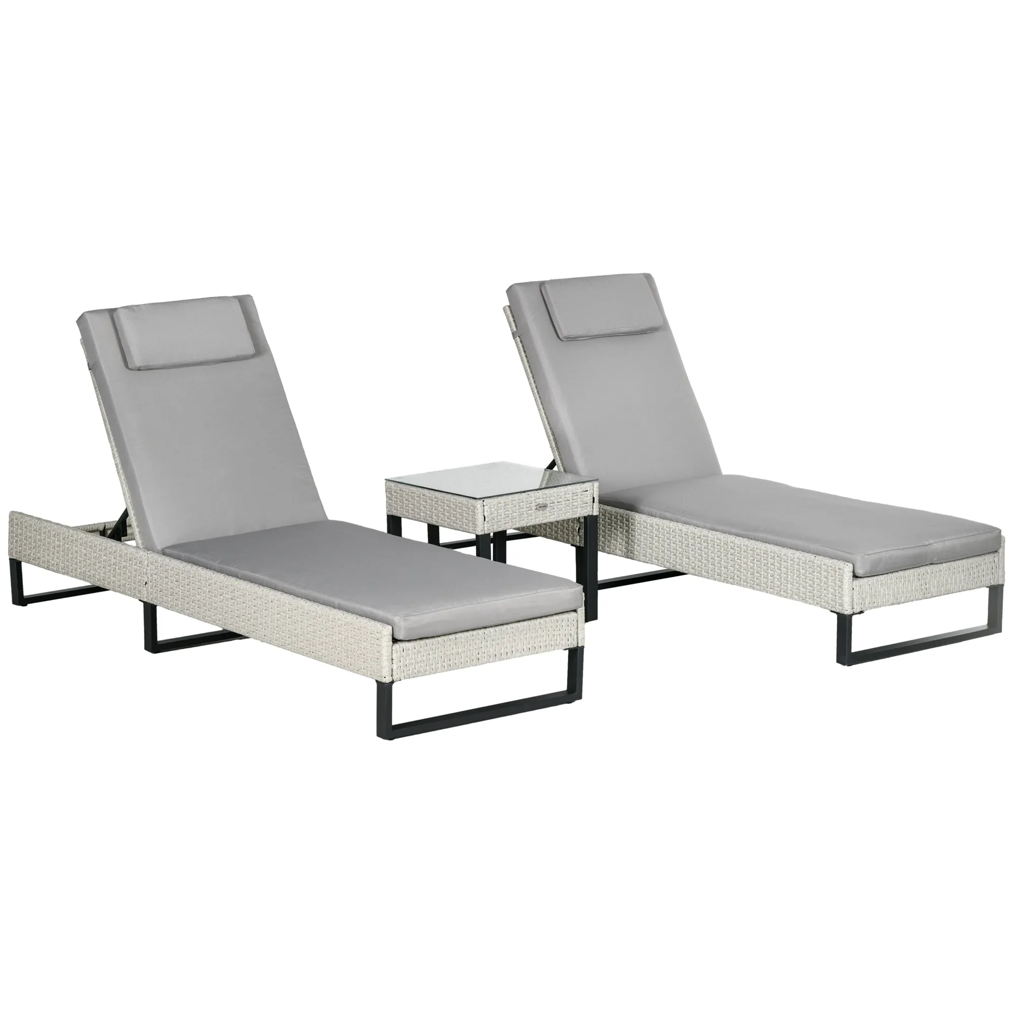 Rattan Sun Lounger Set w/ Cushions, 5-Level Chaise Lounge Chairs, Grey