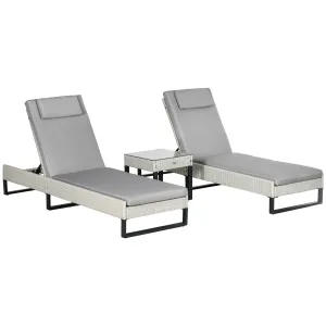 Rattan Sun Lounger Set w/ Cushions, 5-Level Chaise Lounge Chairs, Grey