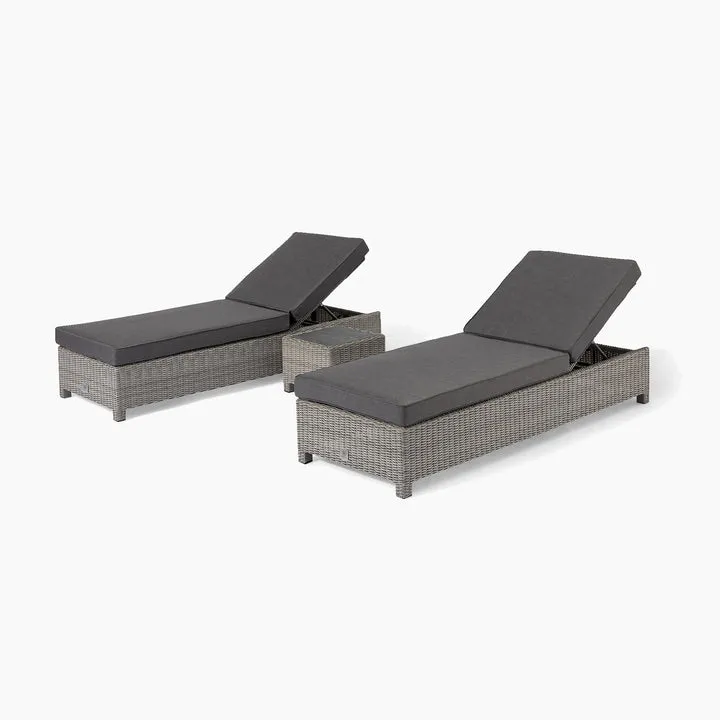 Santiago Rattan Sunlounger Set with Side Table in Grey
