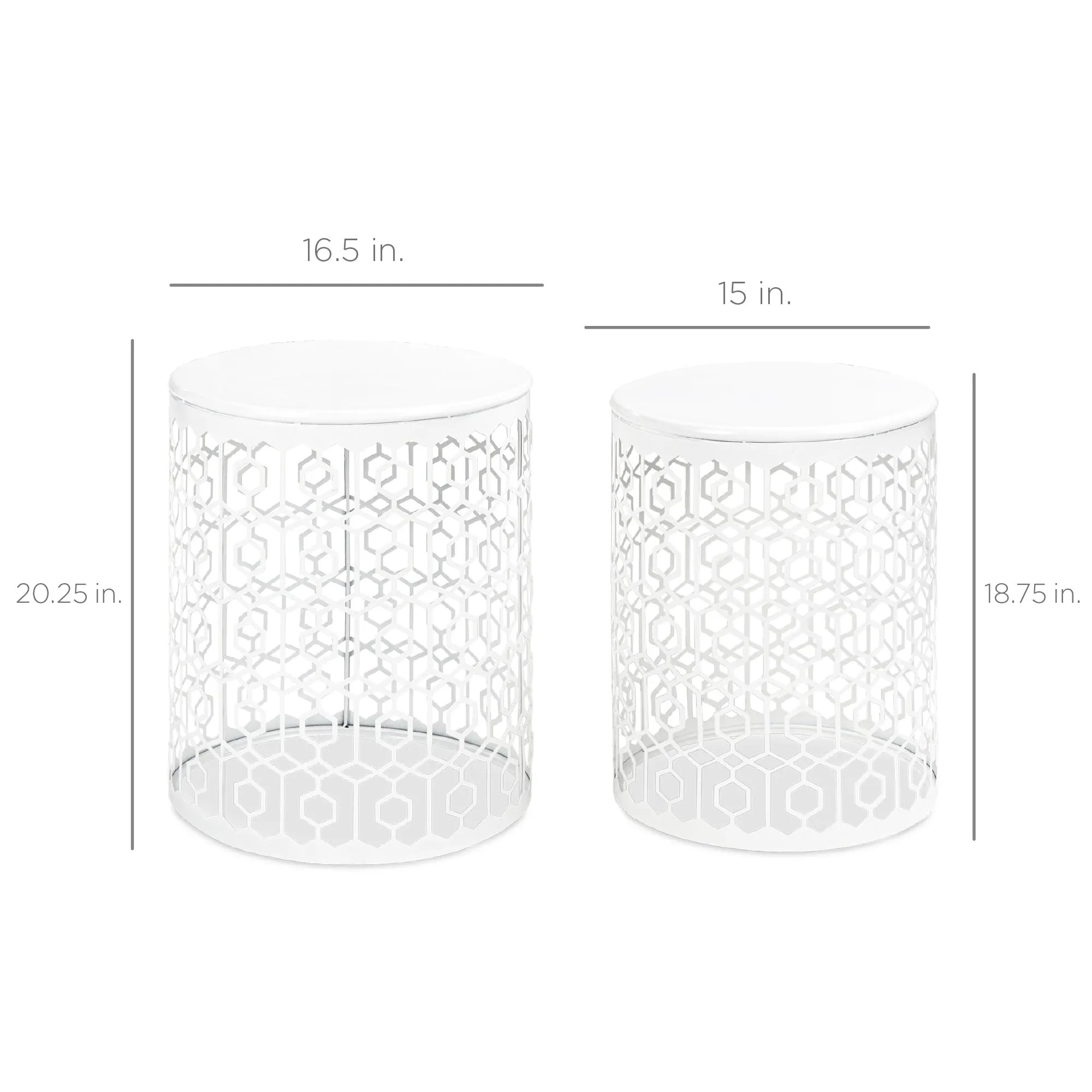 Set of 2 Decorative Round Side Accent Table Nightstands w/ Nesting Design