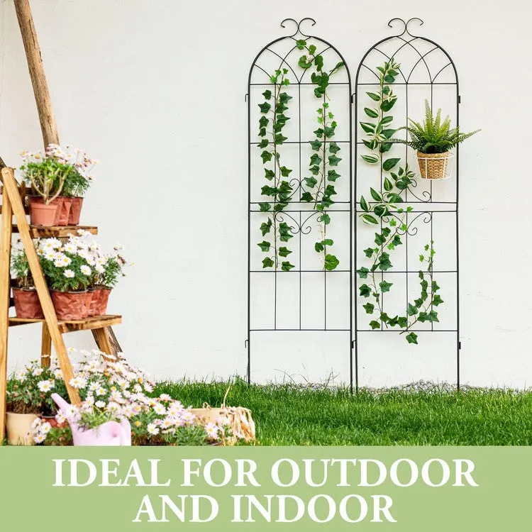 Set of 2, Tall Scrollwork Design Matte Black Metal Wire Connecting Trellis for Outdoor Garden Climbing Plants and Vines