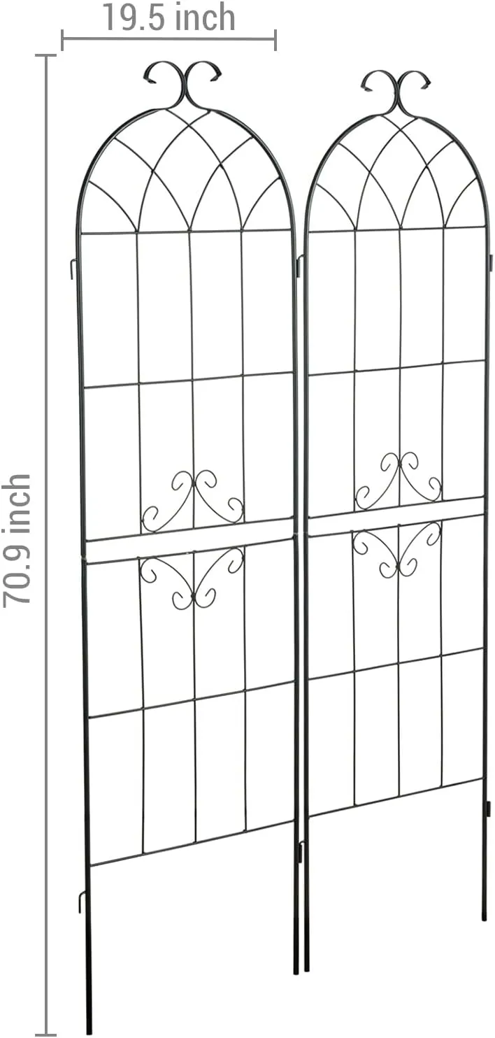 Set of 2, Tall Scrollwork Design Matte Black Metal Wire Connecting Trellis for Outdoor Garden Climbing Plants and Vines