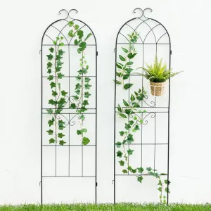 Set of 2, Tall Scrollwork Design Matte Black Metal Wire Connecting Trellis for Outdoor Garden Climbing Plants and Vines