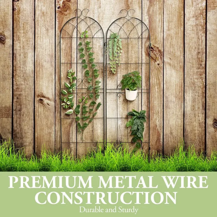 Set of 2, Tall Scrollwork Design Matte Black Metal Wire Connecting Trellis for Outdoor Garden Climbing Plants and Vines
