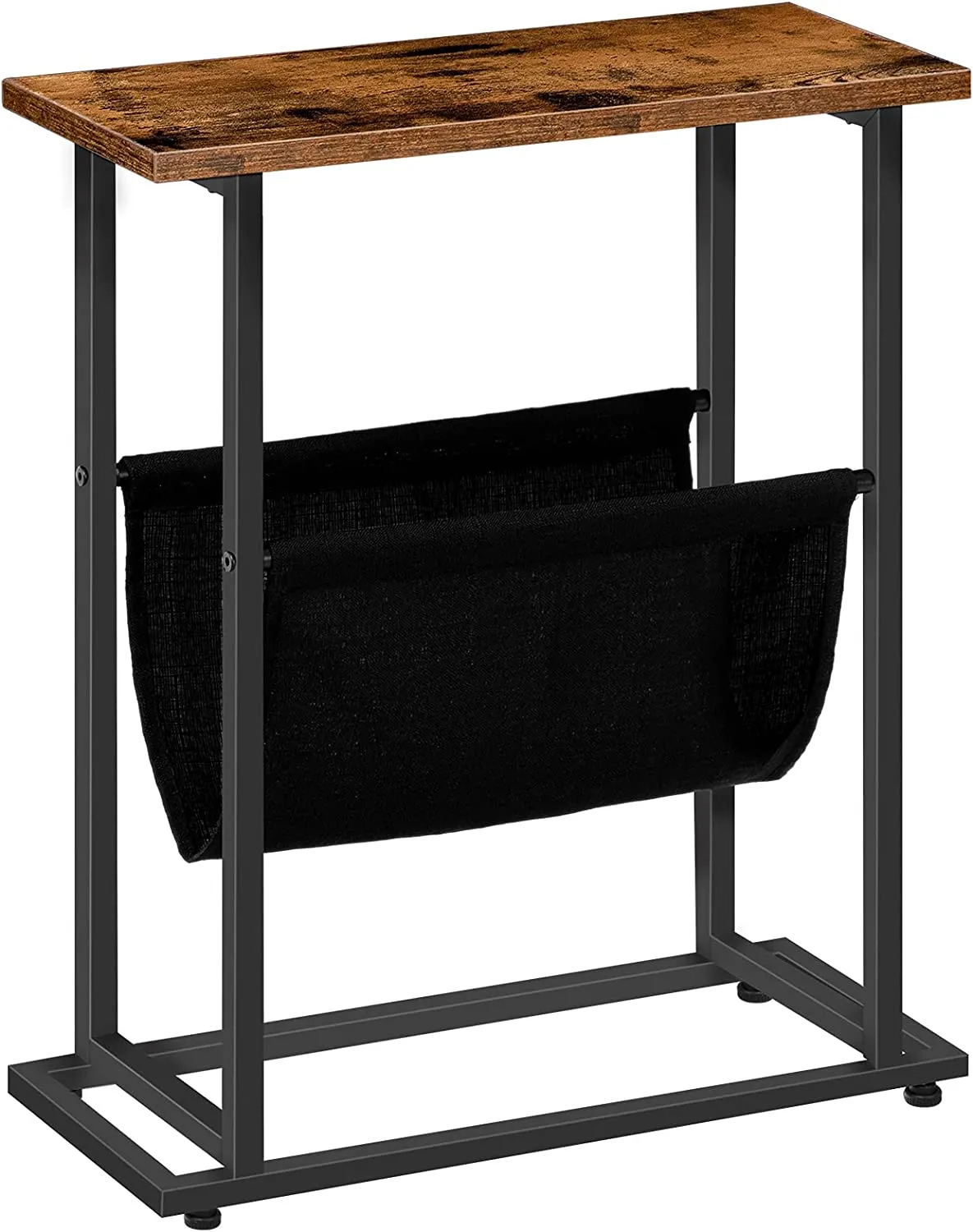 Side Table with Magazine Holder Sling, Narrow End Table, Industrial Slim Nightstand