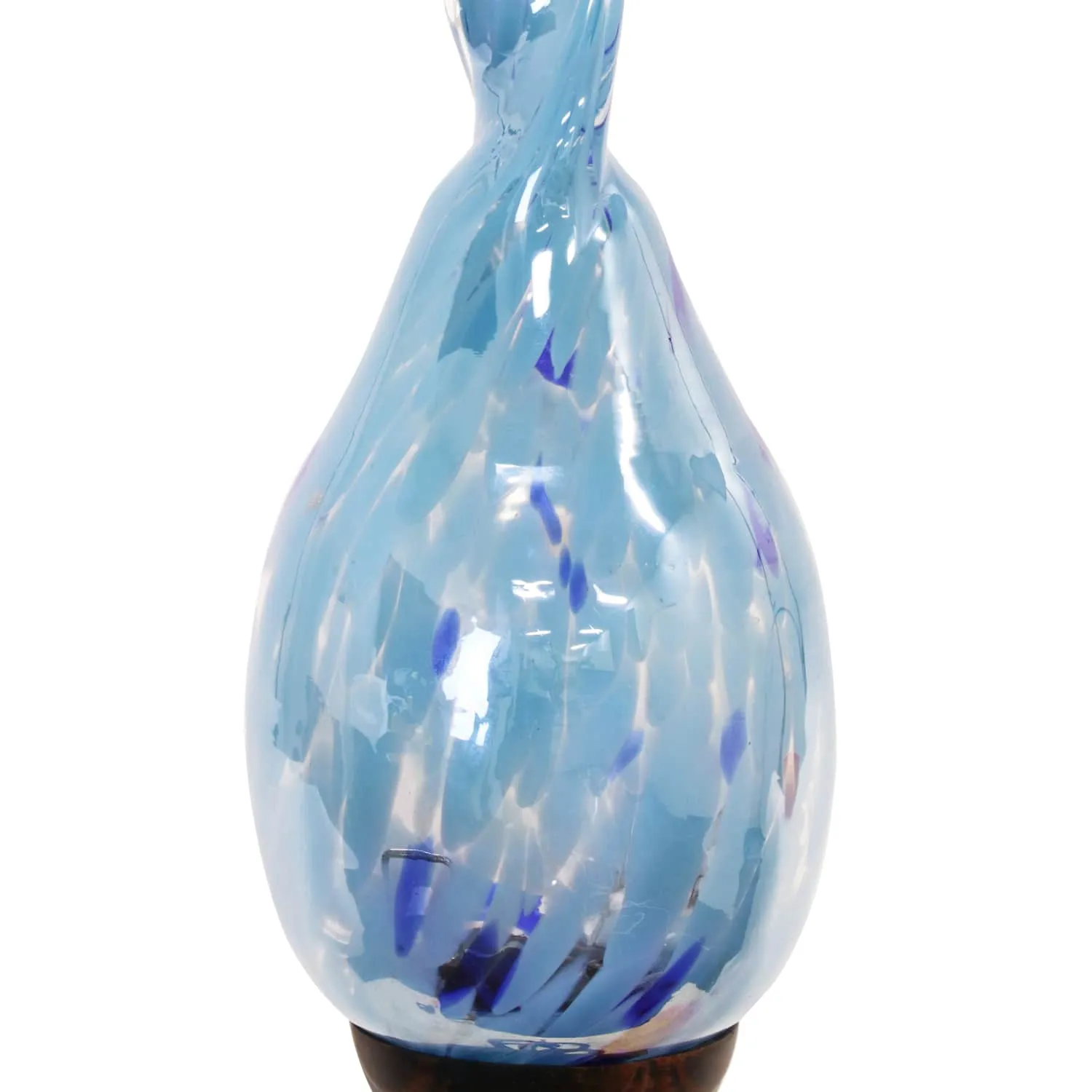 Solar Pearlized Glass Twisted Flame Garden Stake with Metal Finial Detail in Light Blue, 36 Inch