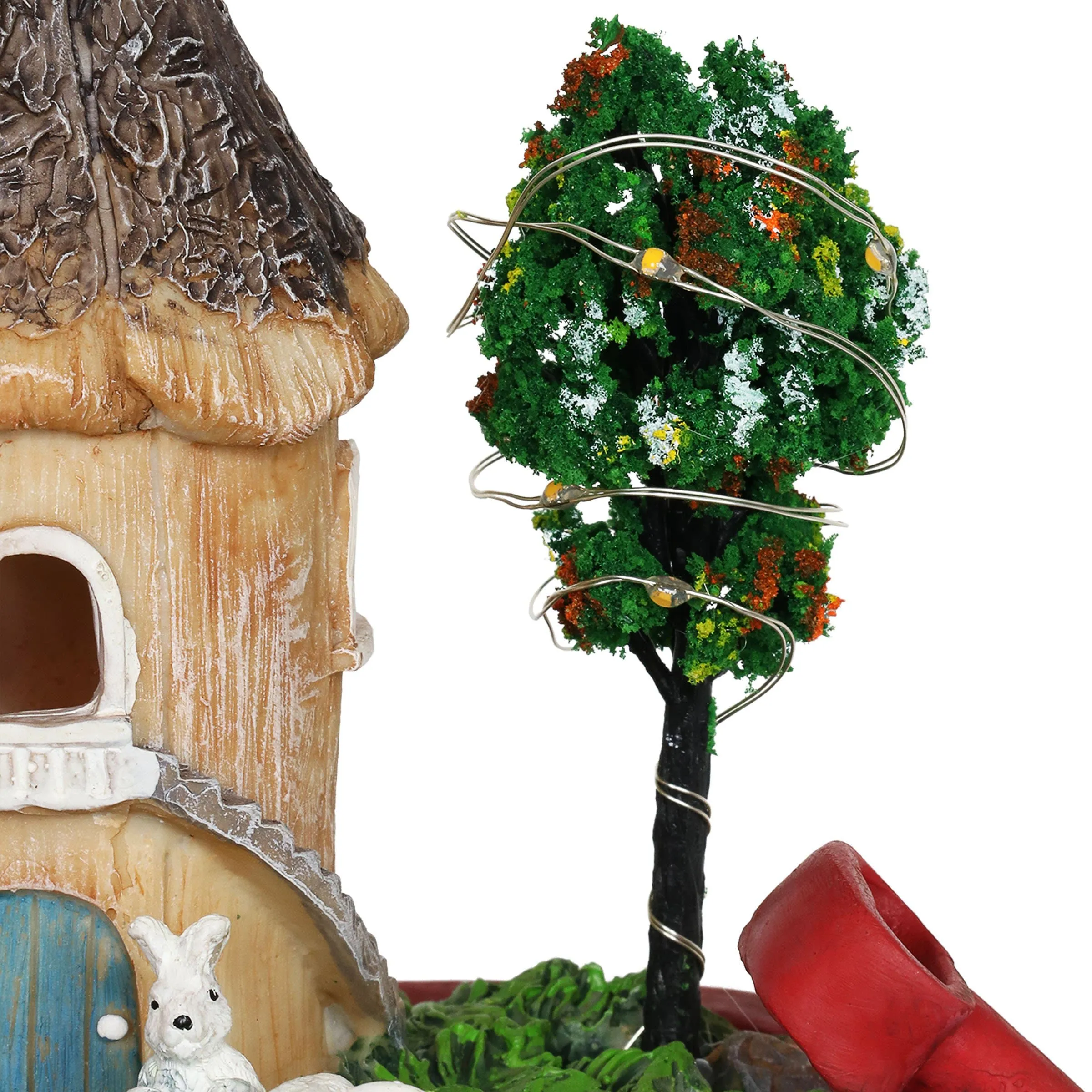 Solar Red Wagon with Mini Garden Statue, 6.5 by 8 Inches