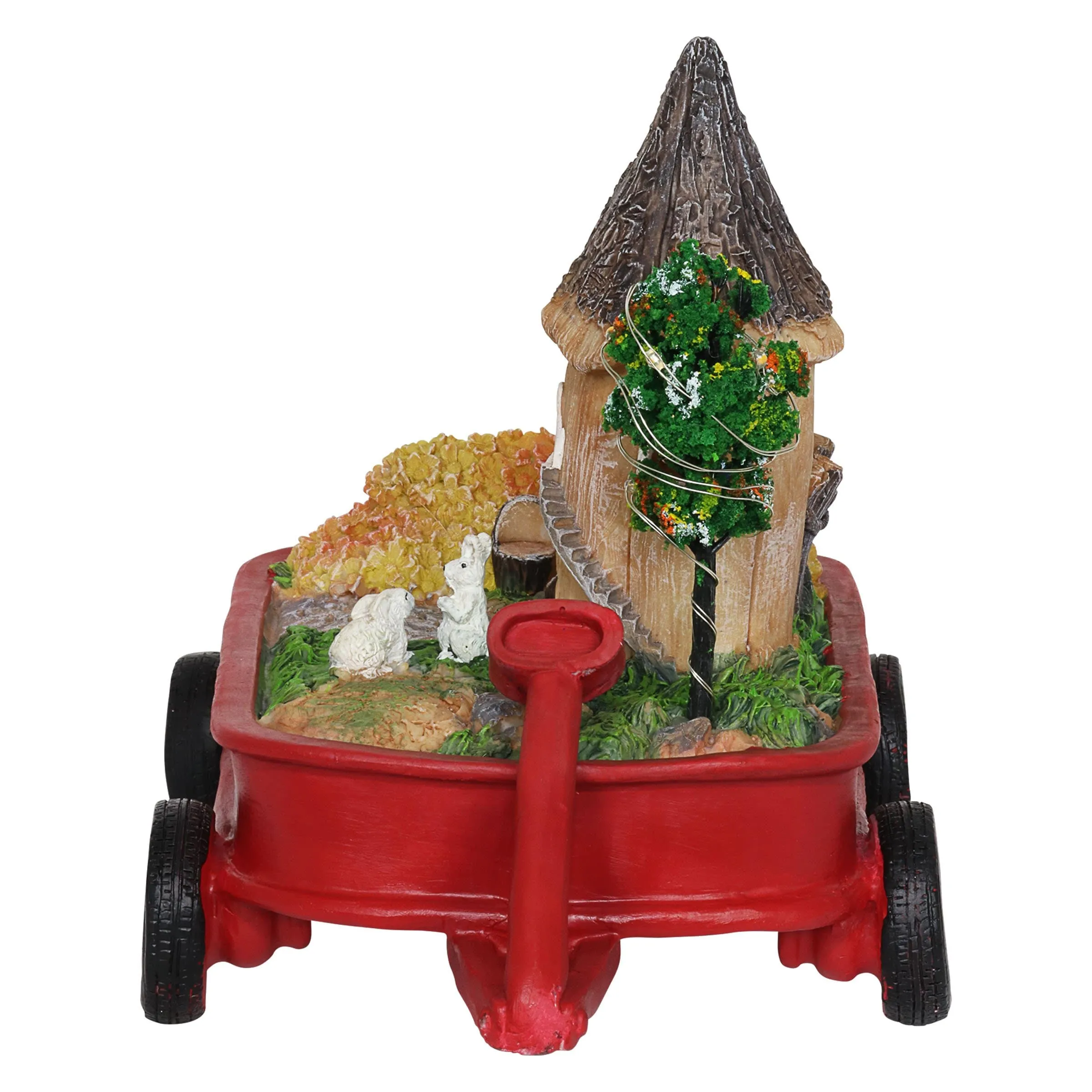 Solar Red Wagon with Mini Garden Statue, 6.5 by 8 Inches