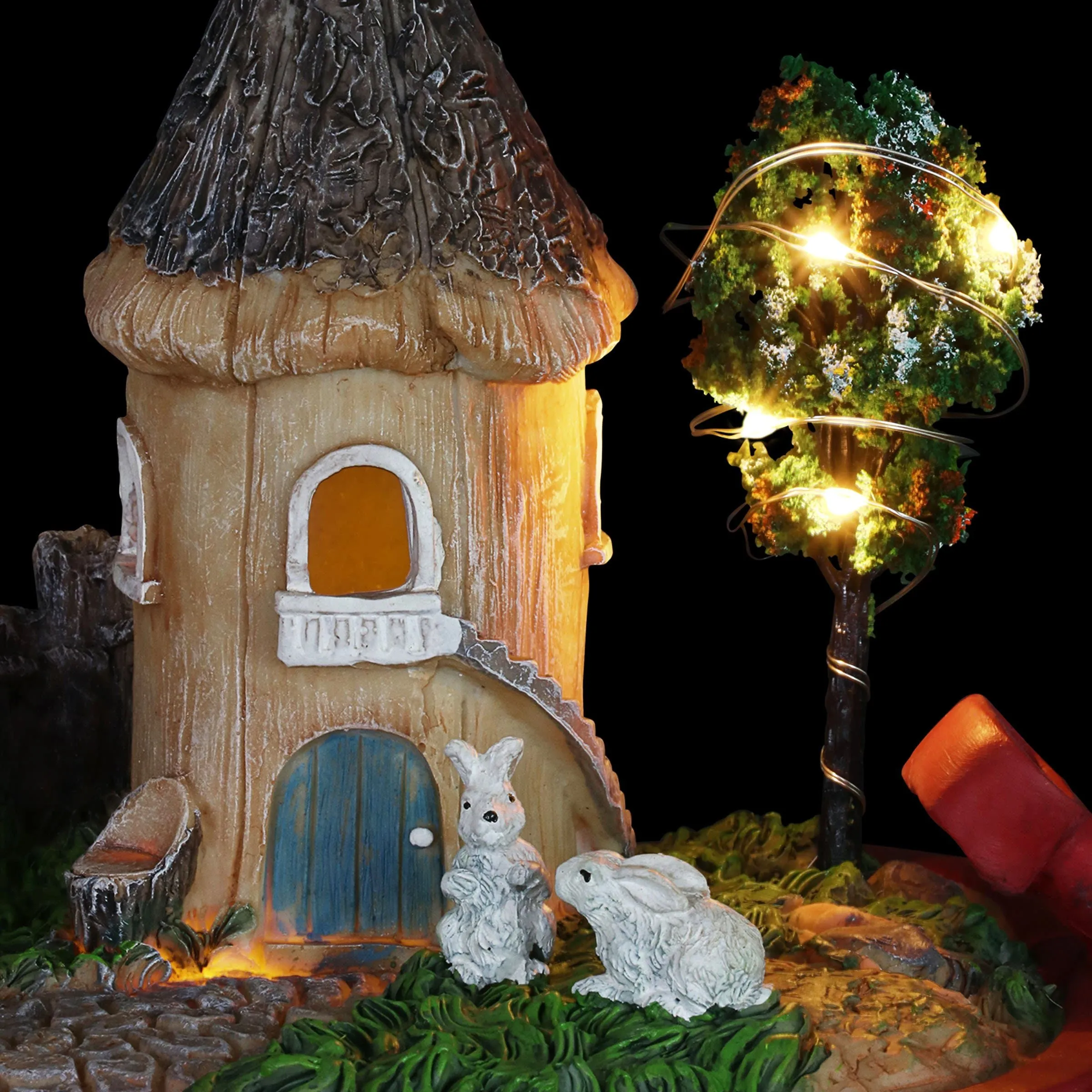Solar Red Wagon with Mini Garden Statue, 6.5 by 8 Inches
