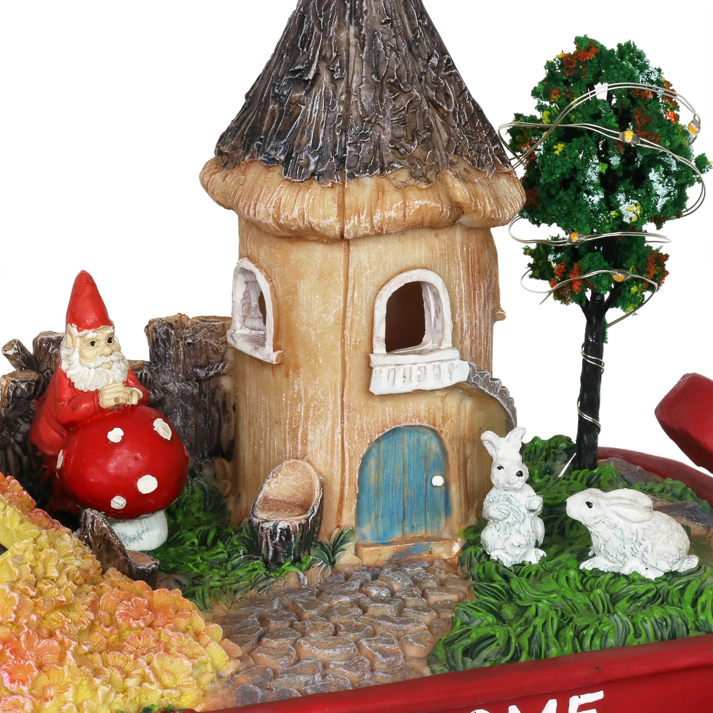 Solar Red Wagon with Mini Garden Statue, 6.5 by 8 Inches