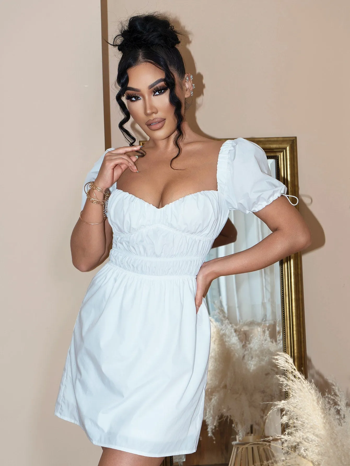 Sweetheart Neck Ruched Zip-Back Dress