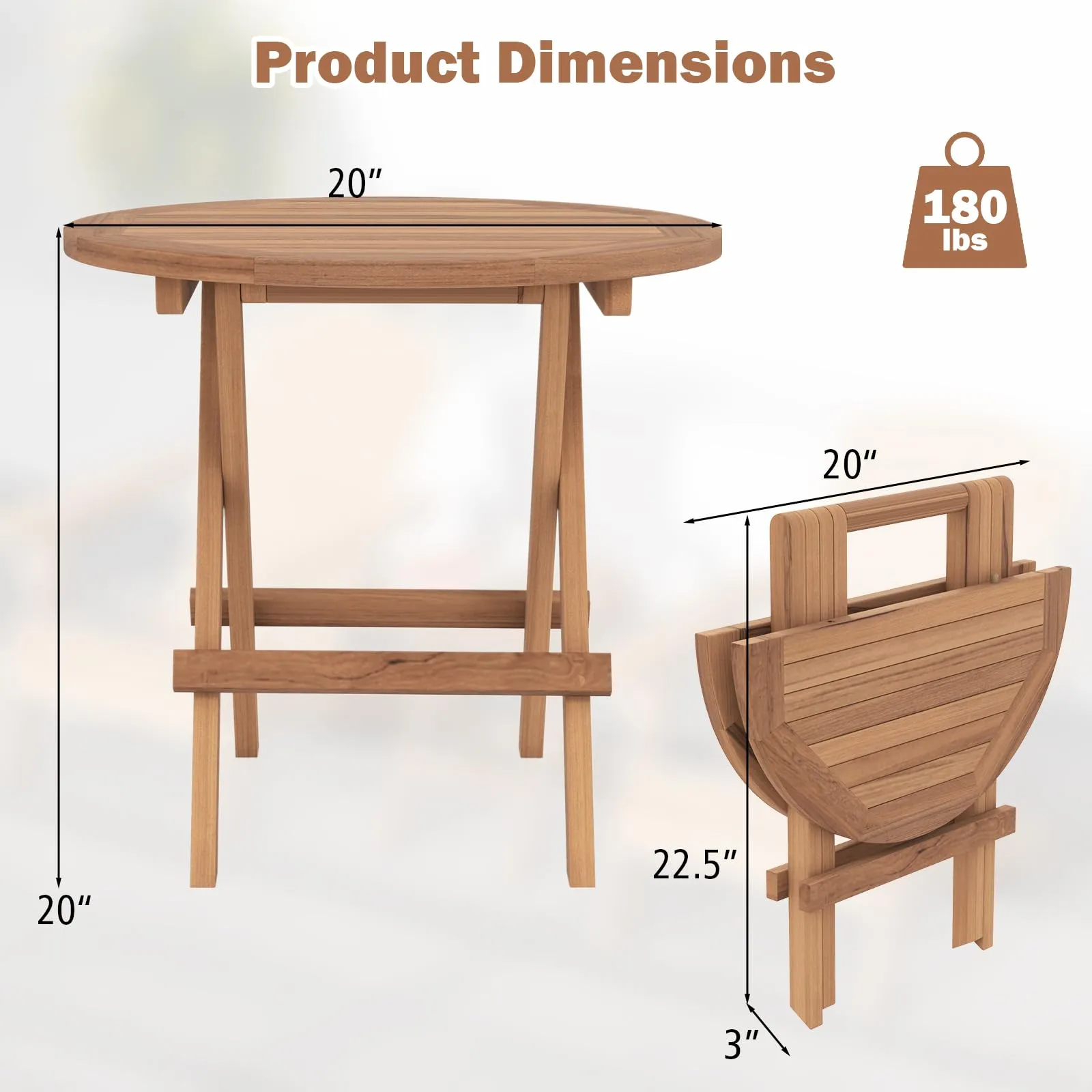 Tangkula Patio Folding Side Table, Teak Wood Round End Table with Slatted Tabletop