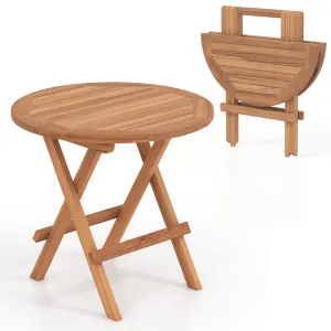 Tangkula Patio Folding Side Table, Teak Wood Round End Table with Slatted Tabletop