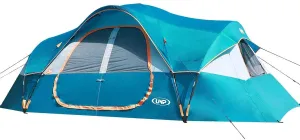 UNP Camping Tent 10-Person-Family Tents, Parties, Music Festival Tent, Big, Easy Up, 5 Large Mesh Windows, Double Layer, 2 Room, Waterproof, Weather Resistant, 18Ft X 9Ft X78In