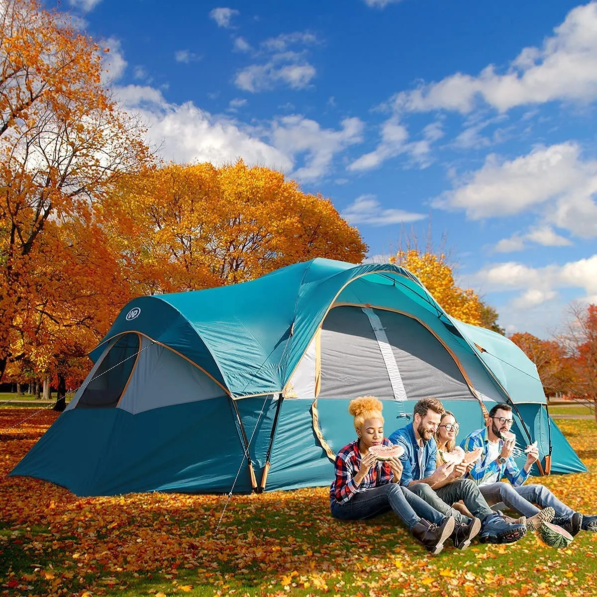 UNP Camping Tent 10-Person-Family Tents, Parties, Music Festival Tent, Big, Easy Up, 5 Large Mesh Windows, Double Layer, 2 Room, Waterproof, Weather Resistant, 18Ft X 9Ft X78In