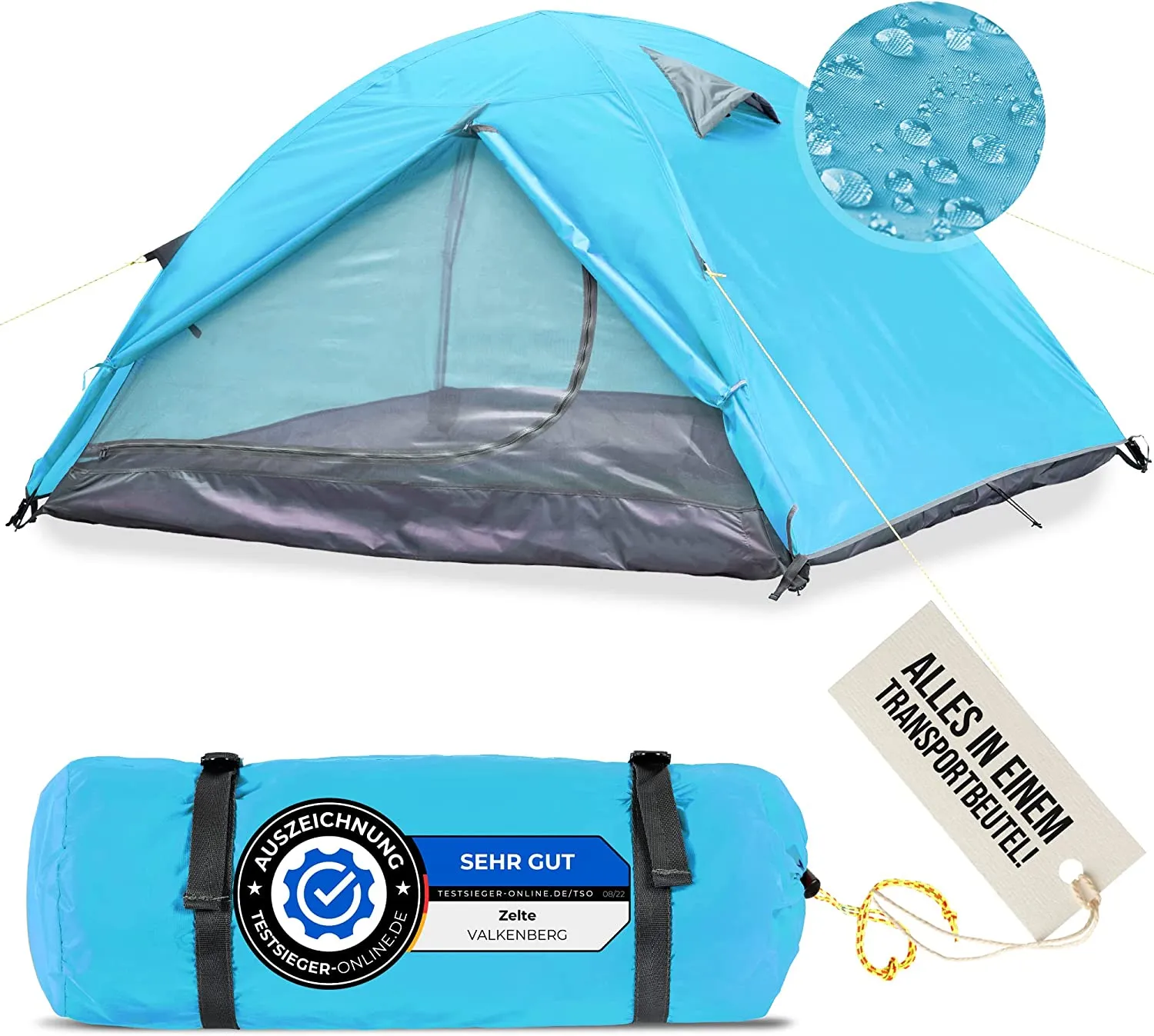 VALKENBERG Tent 1-2 Person - Ideal 1-2 Man Tent - Small Pack Size & Ultralight - Trekking Tent - Ideal as a Festival Tent, Trekking Tent or Fishing Tent - Outdoor Tent