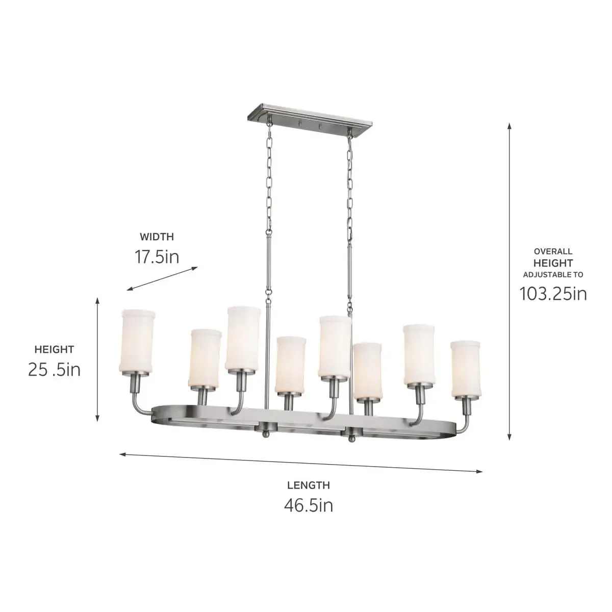 Vetivene 47" 8-Light Linear Chandelier, Classic Pewter Finish