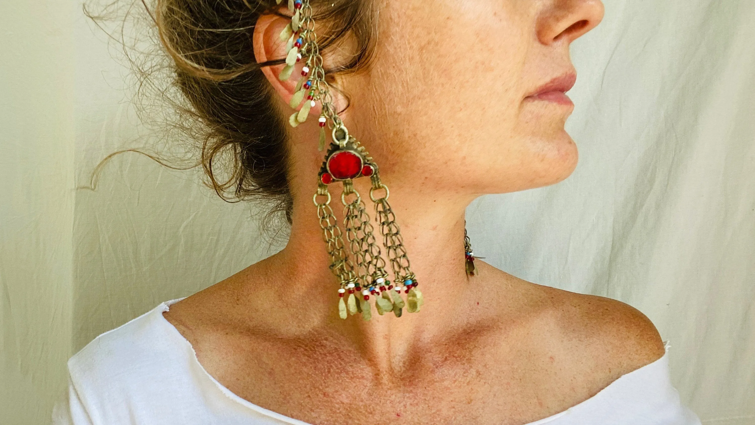 Vintage Kuchi Tribal Earrings with Chain Supports.