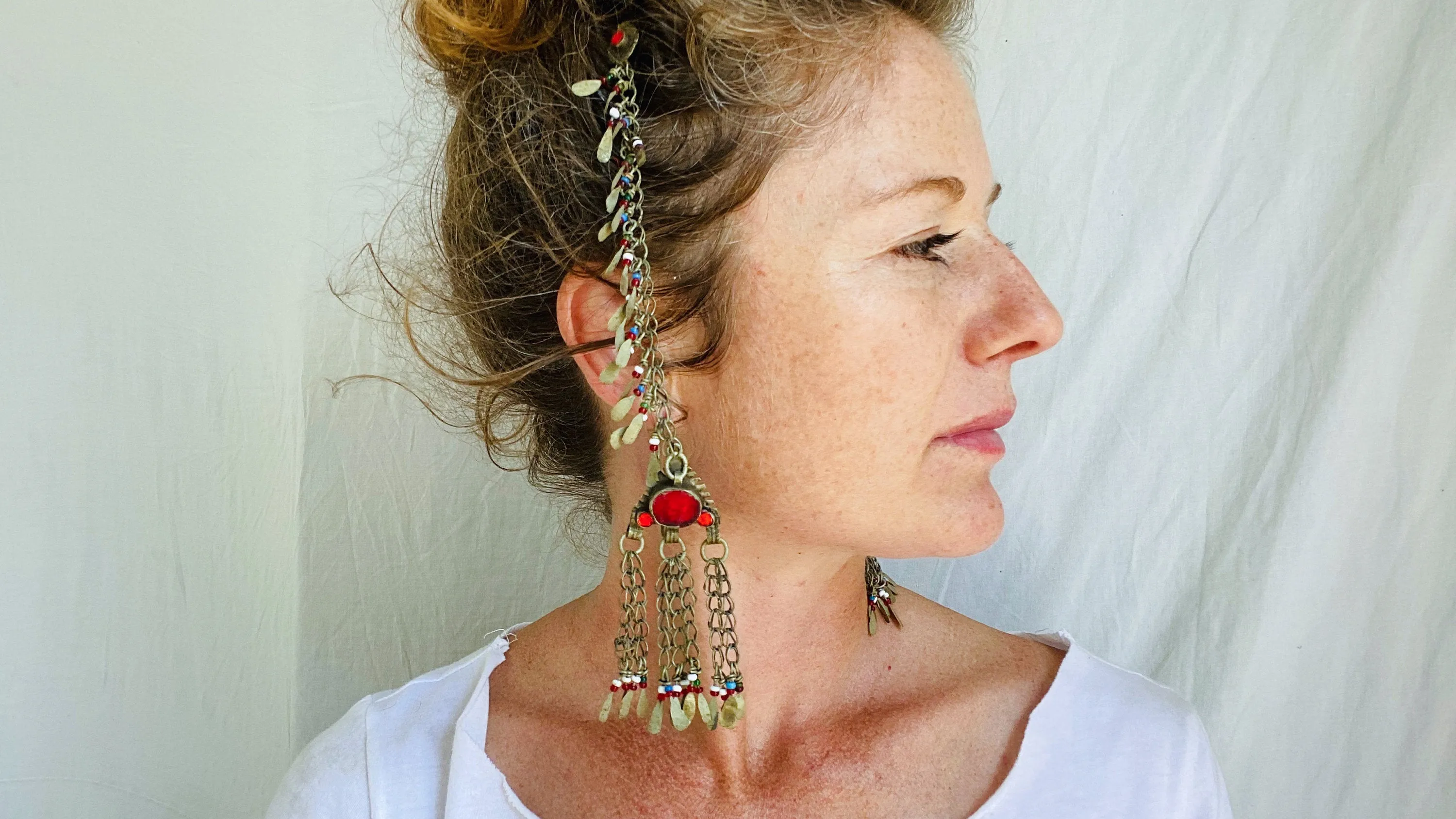 Vintage Kuchi Tribal Earrings with Chain Supports.